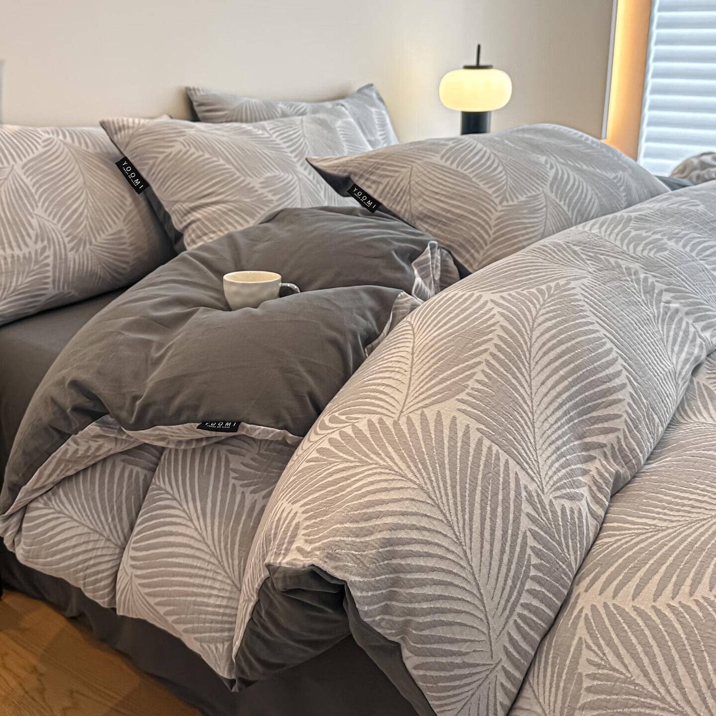 兰芮（Lanrui）A类全棉磨毛色织提花100%新疆棉单双人套件 峦影叠-灰1 1.5/1.8m 床单款 被套200*230cm