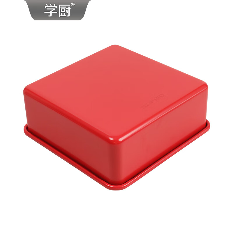 学厨8寸加高不粘四方烤盘正方形古早蛋糕模具家用面包盘烘焙模具 臻选红色8寸加高不粘四方烤盘-WK10111