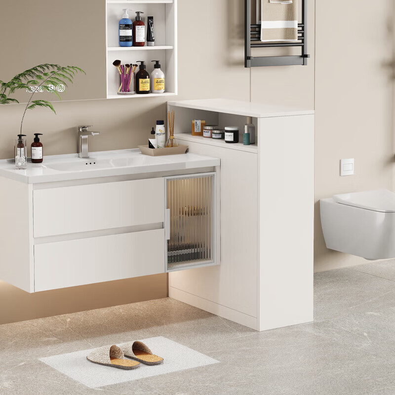 鹏莱乐蜂窝铝浴室边柜卫生间干湿分离半墙隔断柜洗漱台边柜防水侧柜定制 【灰左侧】半墙60*25*110cm