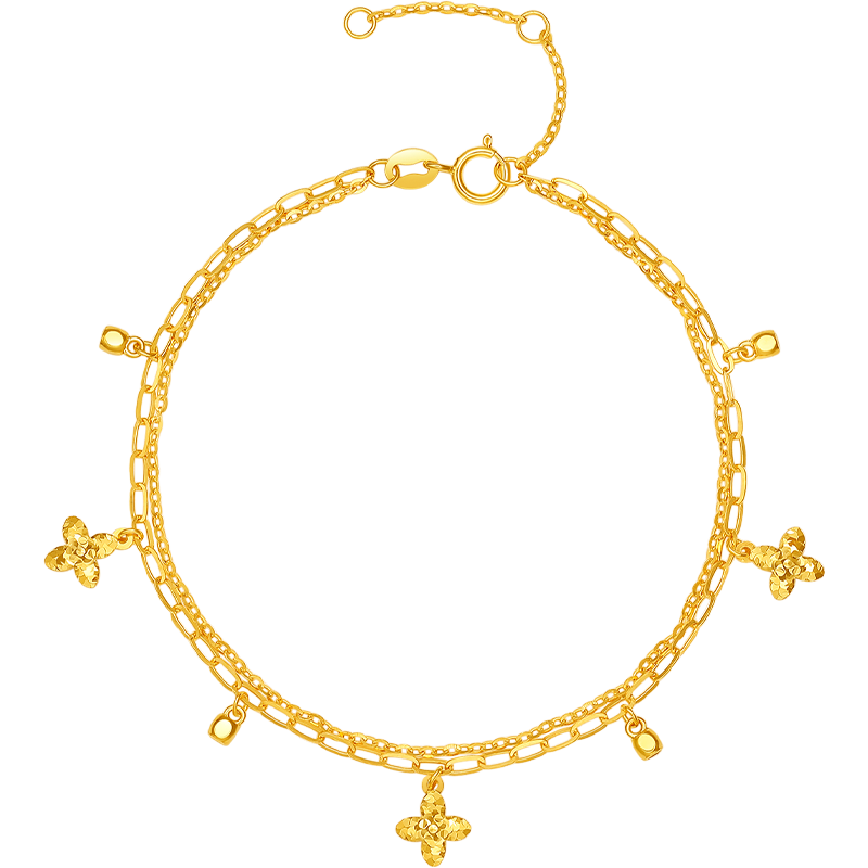 周六福（ZLF）圣诞礼物黄18K金手链女四叶草双链手饰甜美文艺气质节日 16+3cm尾链（1.98-2.28g）