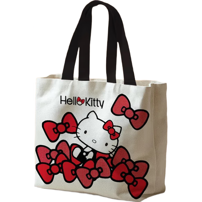 【限量低价】小熊帆布包女学生便携上班手提袋包手拎便当帆布袋 黑色蝴蝶结