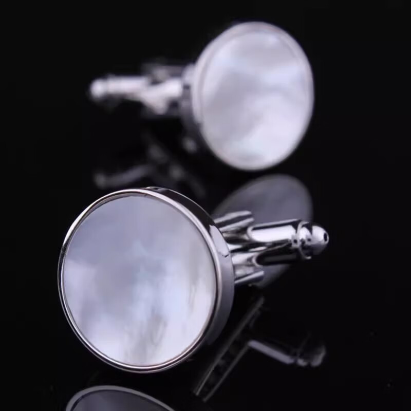 獵尚白貝男士袖扣袖釘 法式袖釘 男 袖扣 男 袖釘 貝殼袖扣 圓形白色貝殼_袖扣