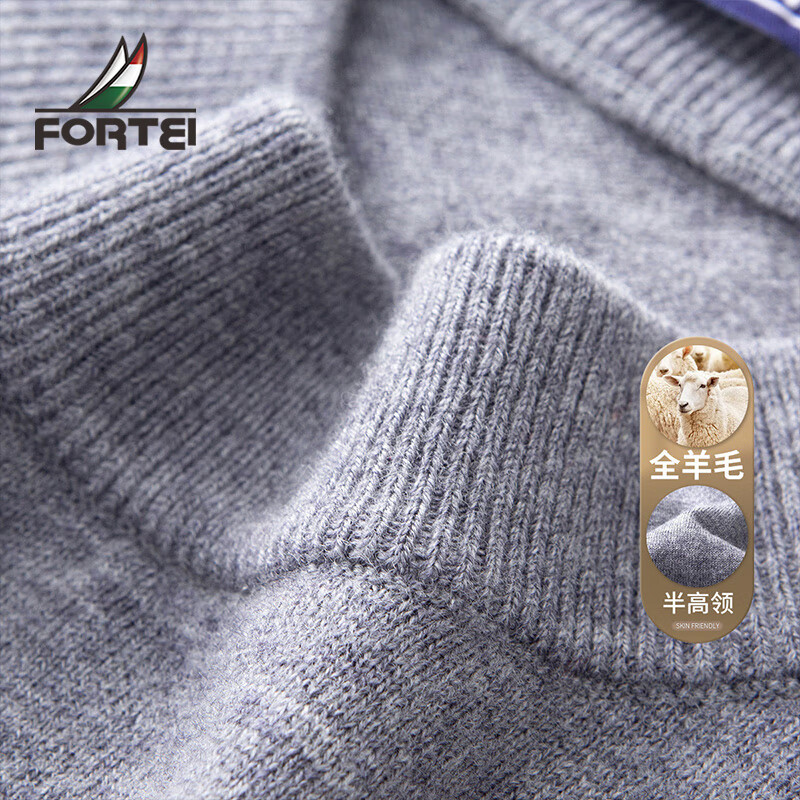 富鋌【100%绵羊毛】冬季男士刺绣圆领领纯羊毛衫男保暖针织衫打底毛衣