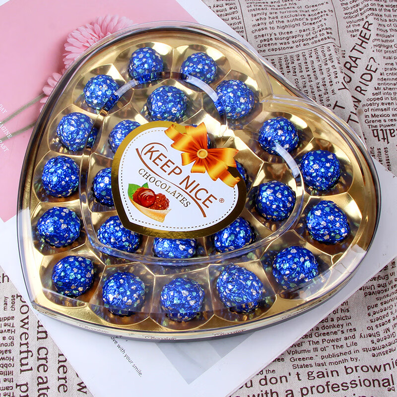 典趣24粒蓝色巧克力心形巧克力礼盒装圣诞节小礼物休闲小零食批发 24