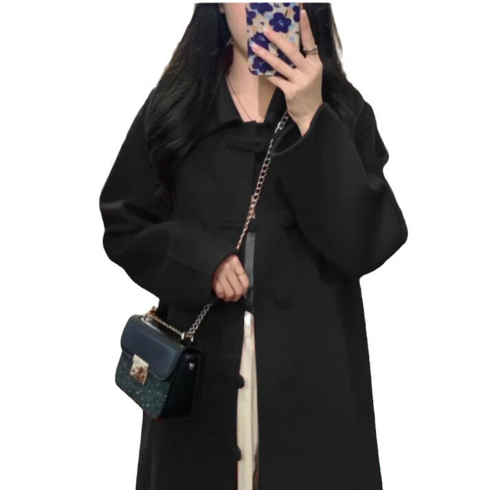 FOURDATRY复古红色双面羊毛大衣女盘扣中长款2025秋冬新款羊毛呢子加厚外套 红色 S