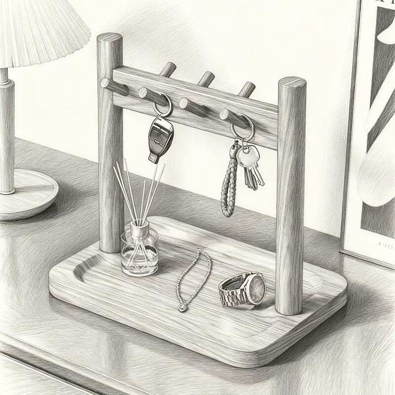 尔思家桌面置物架实木玄关门口放钥匙收纳盒鞋柜上摆件整理架桌面首饰架 胡桃色【进口实木】