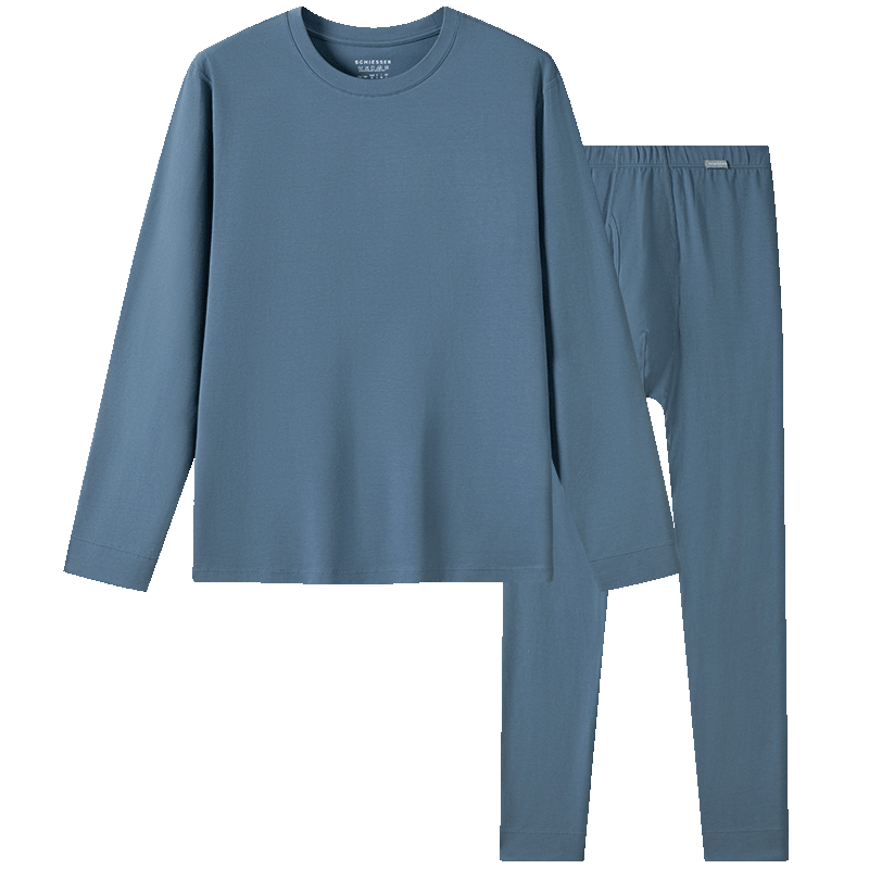 舒雅（Schiesser）7A抗菌男士圓領(lǐng)保暖內衣氨基酸保暖套裝 藍灰 M