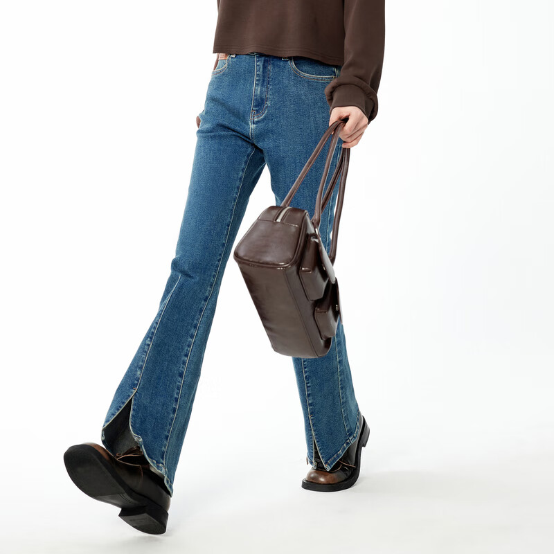 乐町复古牛仔喇叭裤 深牛仔蓝 S