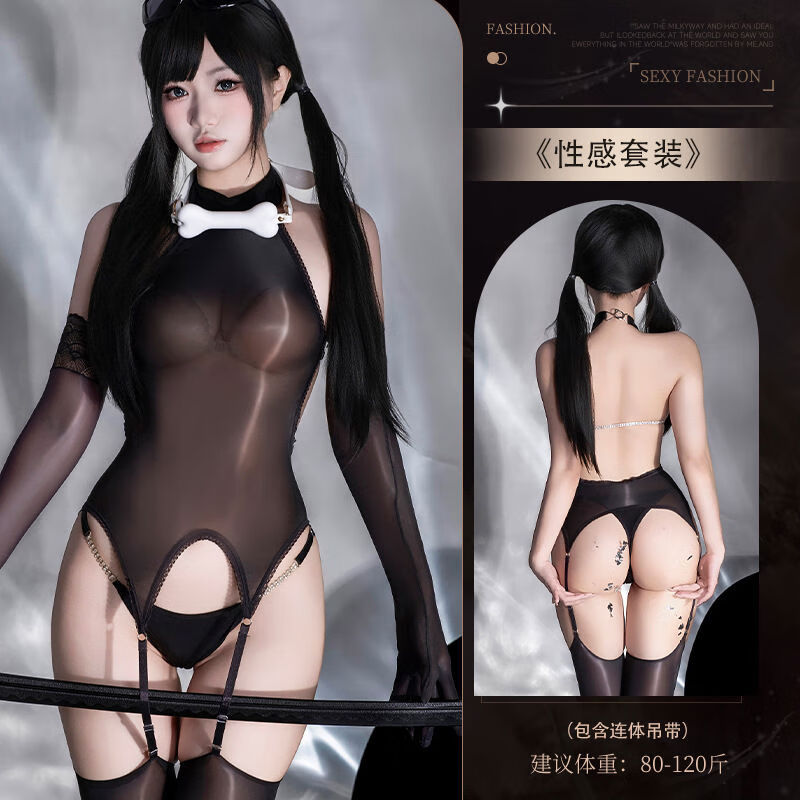 性感油光无缝连体衣透视油丝袜油亮情趣黑丝内衣吊带油光丝袜 y015