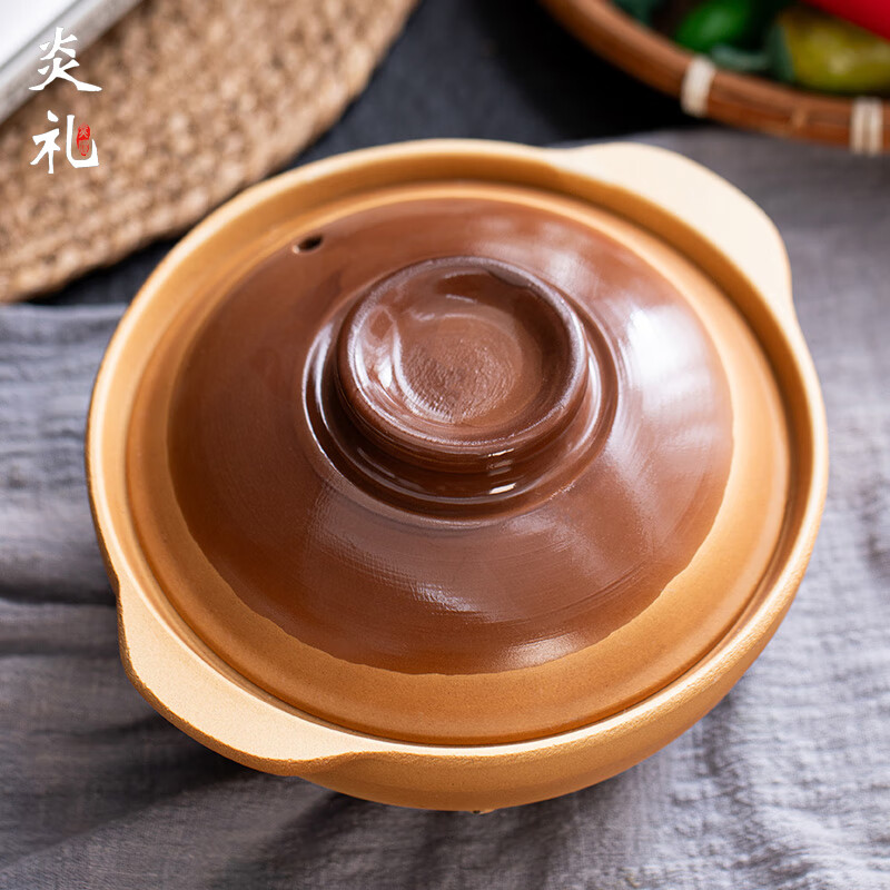 炎礼陶瓷老式砂锅煲家用汤锅煲仔饭燃气灶明火专用耐高温干烧不裂 30#复古平煲（有盖） 适用7-10人 4000ml