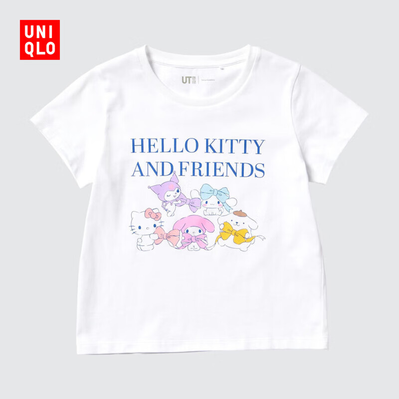 优衣库童装女童UT SANRIO印花短袖T恤三丽鸥凯蒂猫美乐蒂474735 00 白色 120