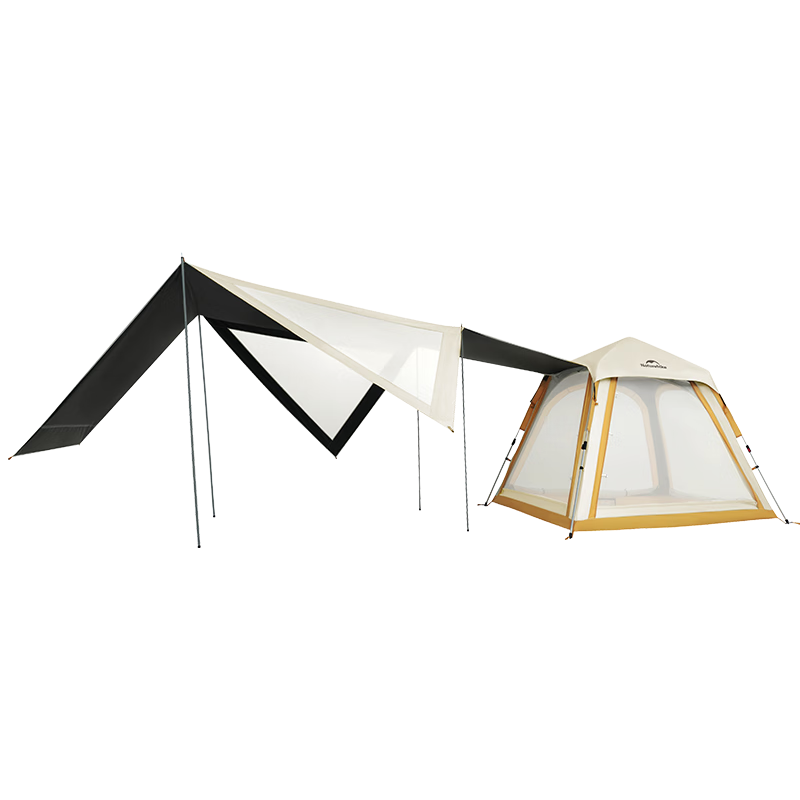 Naturehike挪客ango自動(dòng)帳篷鋁桿款戶外露營裝備黑膠防曬自動(dòng)速開家庭公園帳 琥珀黃/3人/帶天幕/鋁桿