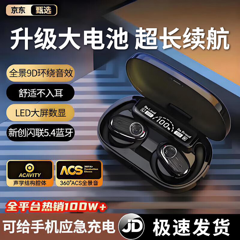 伊菲尔（Eifer）【可给手机充电】2025最新款 挂耳开放式无线蓝牙耳机超长续航不入耳久戴不痛 炫酷黑【顶配版】 可给手机应急充电+超长续航