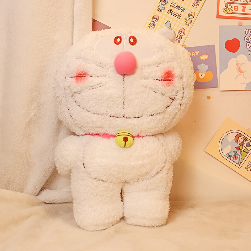 哆啦A梦创意雪花大公仔毛绒玩具机器猫玩偶女生生日礼物娃娃新款 白色背手 40cm单个玩偶
