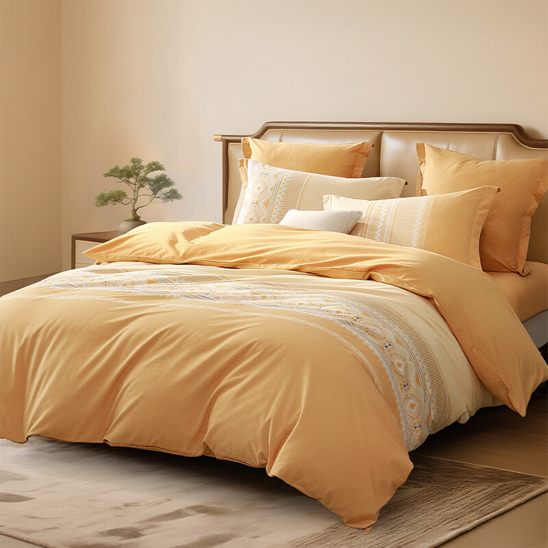 水星家纺出品百丽丝纯棉加厚磨毛三/四件套 吸湿发热家用宿舍床单套件 北欧(全棉磨毛&amp;吸湿发热） 1.5米床 床单款 （被套200*230cm）