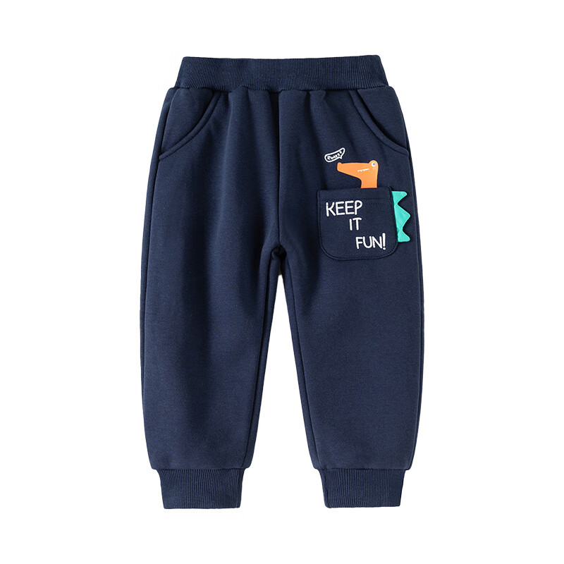 WELLKIDS童装秋冬季2025新款韩版儿童裤子男童长裤加绒宝宝运动卫裤 藏青加绒 90