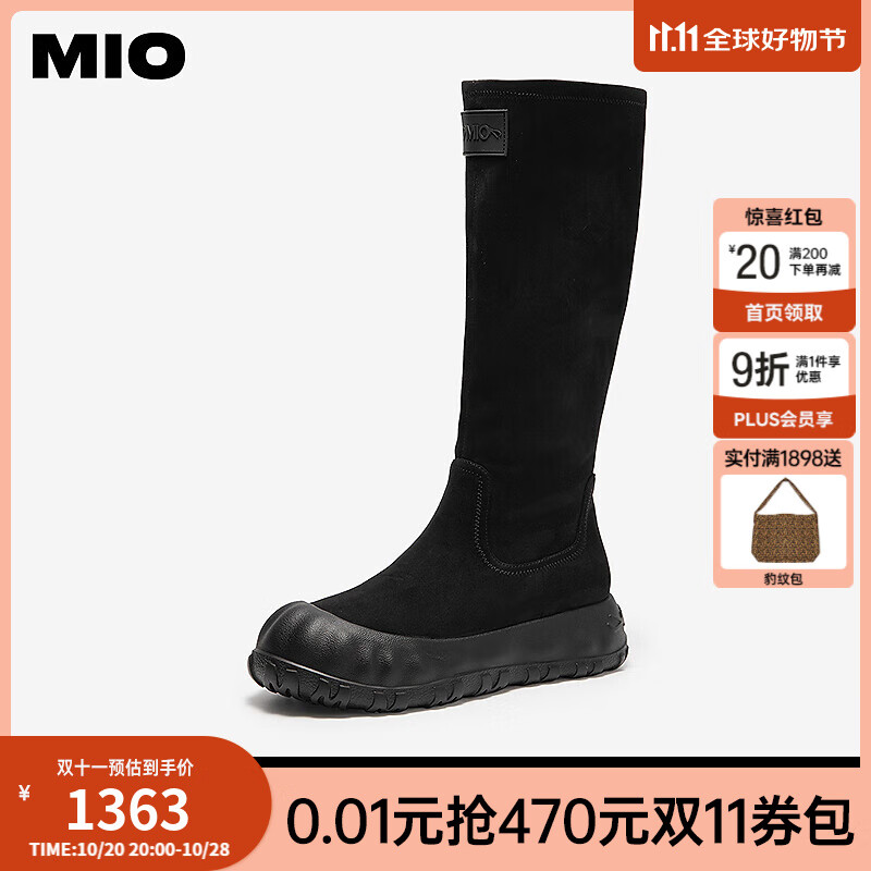 MIO米奥弹力靴2025冬季新款高跟圆头增高百搭袜靴瘦瘦靴长筒靴子 黑色 34 (220mm)