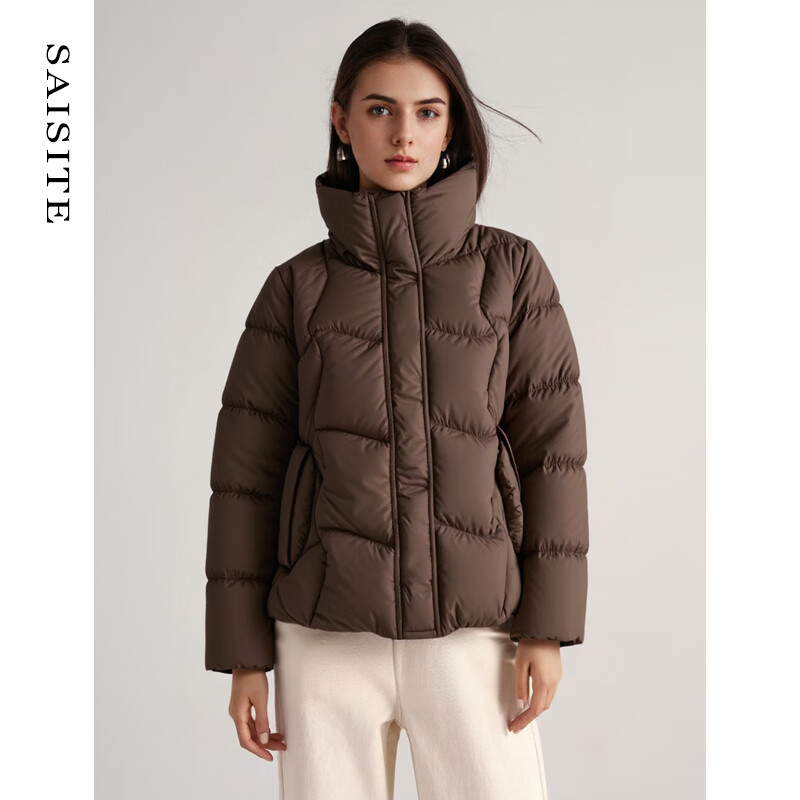 赛斯特女装25新款冬季羽绒保暖外套 短款立领休闲羽绒服 R129 咖啡色 M 160/84A AM