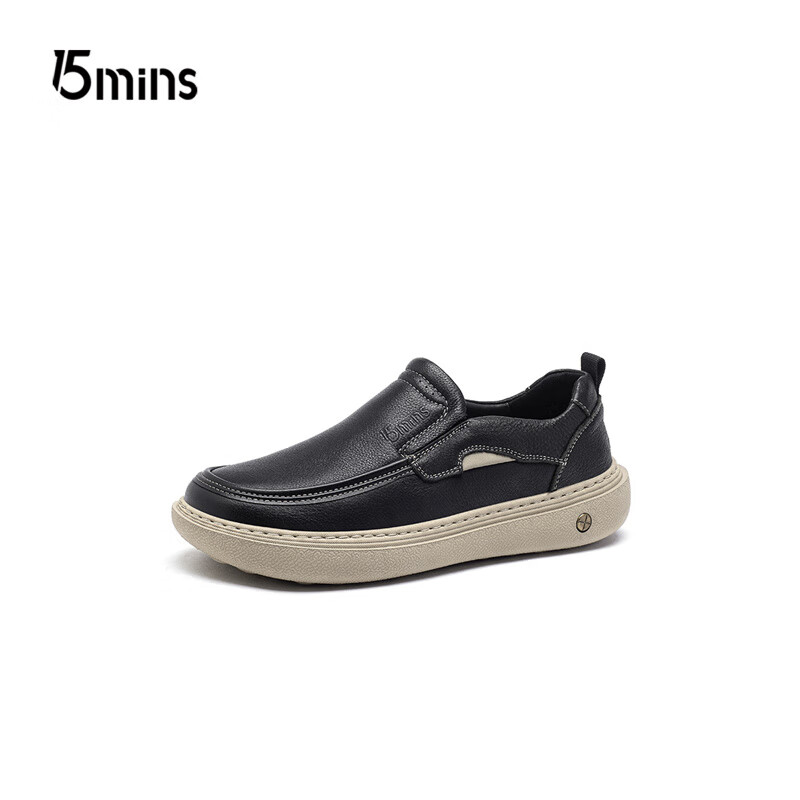 15分钟男士休闲皮鞋新款英伦风男鞋轻便一脚蹬通勤乐福鞋爸爸鞋 E2403