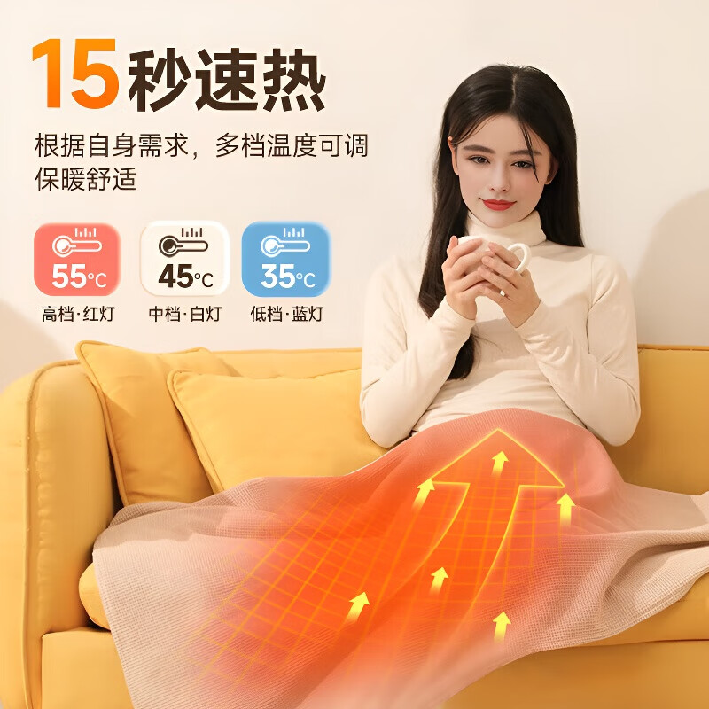 飒望【德国】电热披肩毯发热暖身毯加热披风毯USB充电适用办公室盖腿 【雪松杏】亲肤高密针织+碳纤速热+可水洗 150cm*80cm