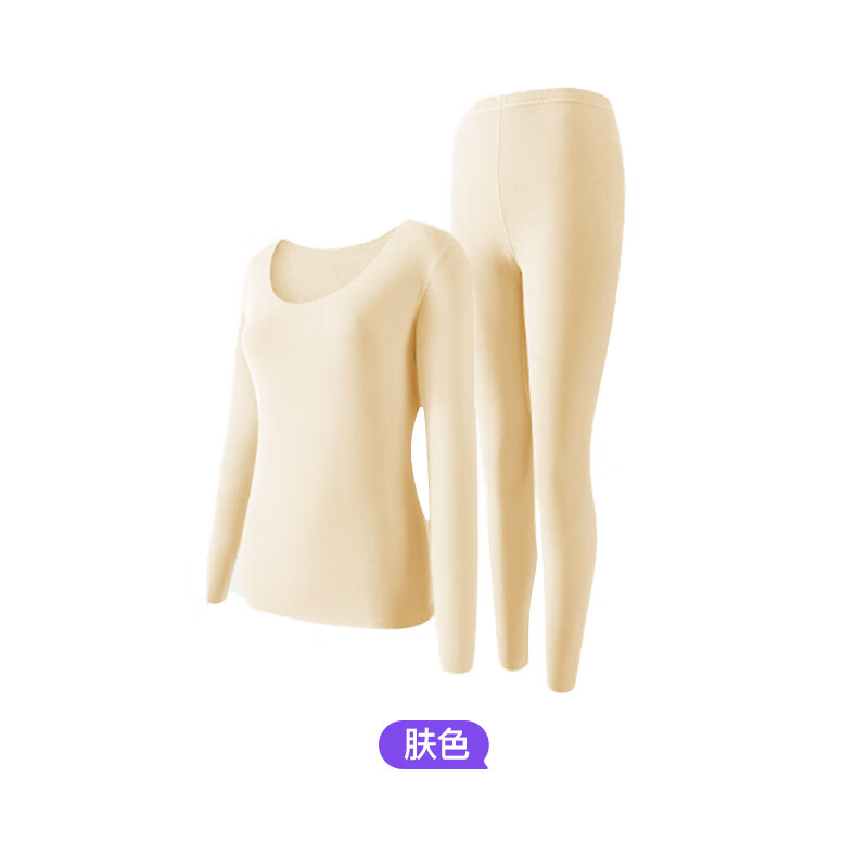曲线主义德绒保暖套装女秋冬修身显瘦无痕保暖内衣加绒亲肤暖感套装 肤色 L （95-110斤）