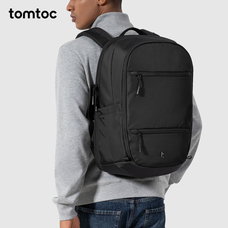 tomtoc商务双肩包男士大容量笔记本电脑背包16英寸出差轻便高端包包T77 轻盈黑 26L｜可收纳16英寸电脑