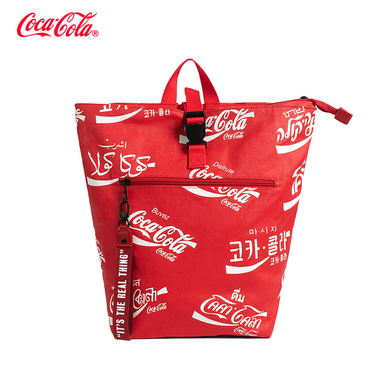 可口可乐（Coca-Cola）双肩包男士通勤大容量背包字母logo印花潮流旅行休闲时尚女电脑包 红色