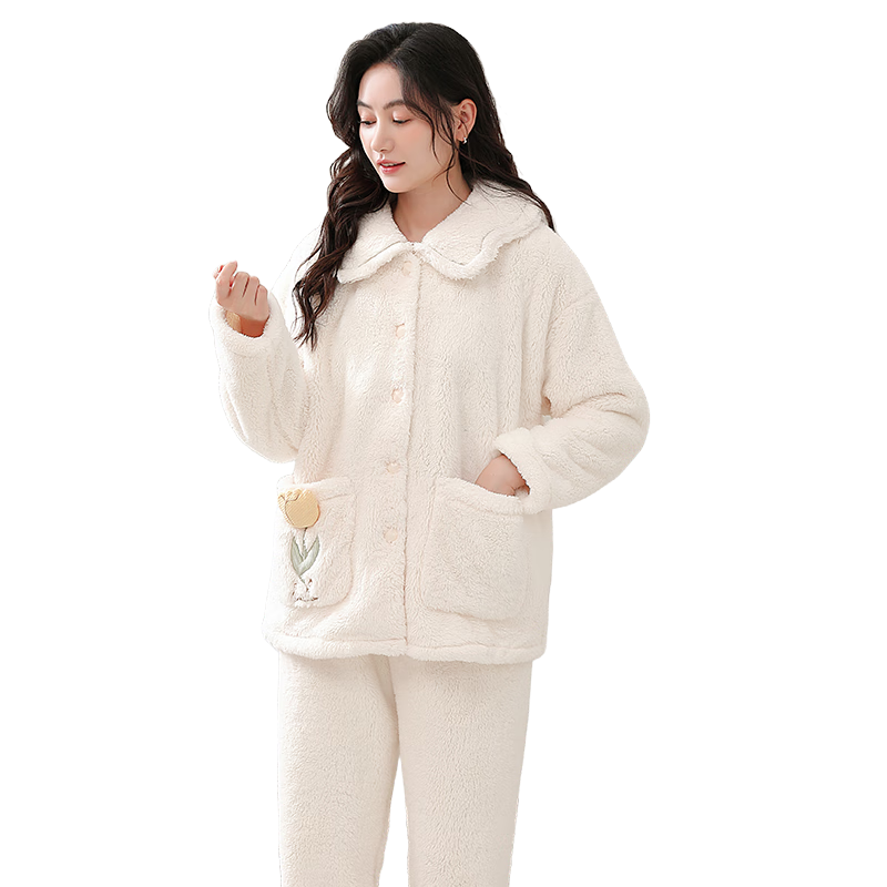 猫人珊瑚绒睡衣女秋冬季加厚加绒2025新款可外穿保暖家居服套装
