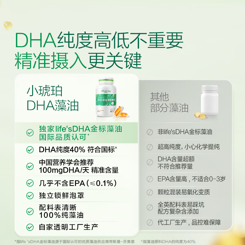 天然博士dha婴儿新生儿藻油婴幼儿0-3岁dha3-12岁儿童均可食用金标琥珀色 【618活动】金标藻油 60粒*2盒 +赠2瓶VD
