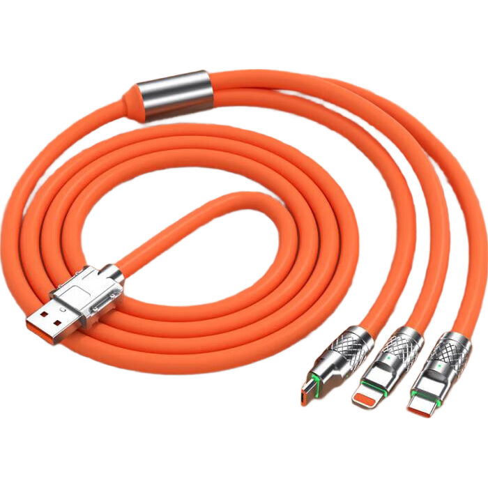 【京东快递】充电线三合一数据线一拖三快充多头编制车载适用苹果Type-c安卓华为荣耀vivo小米oppo 【硅胶爱马仕橙】三合一1.2米 1.2m【66W透明超级快充不伤机】