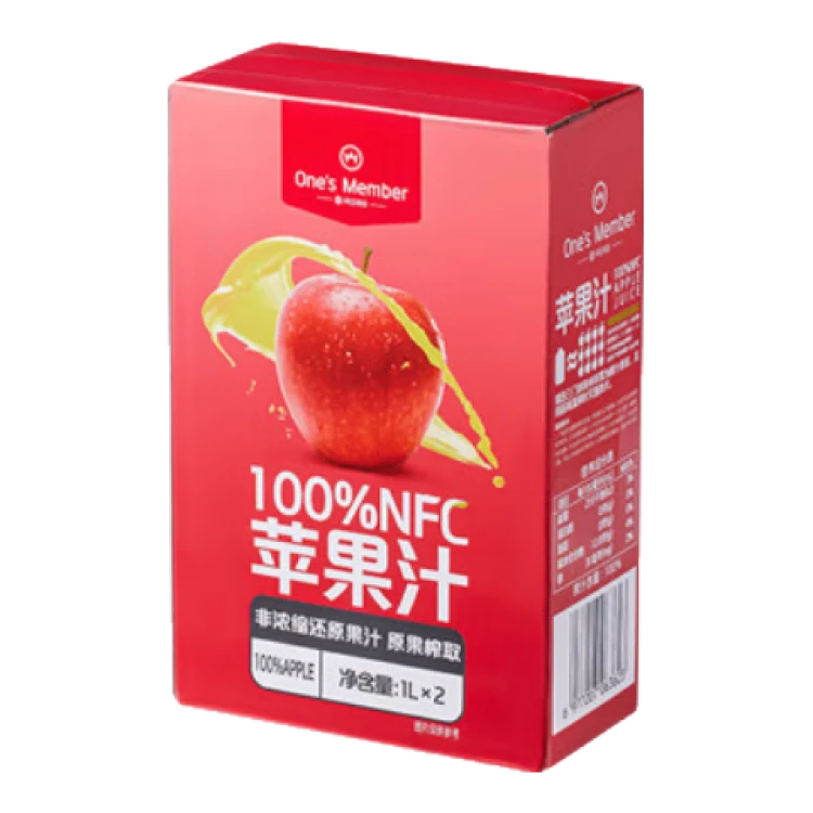 1号会员店100%NFC苹果汁 0脂0添加纯果蔬汁水果榨汁饮品饮料1L*2*2整箱装