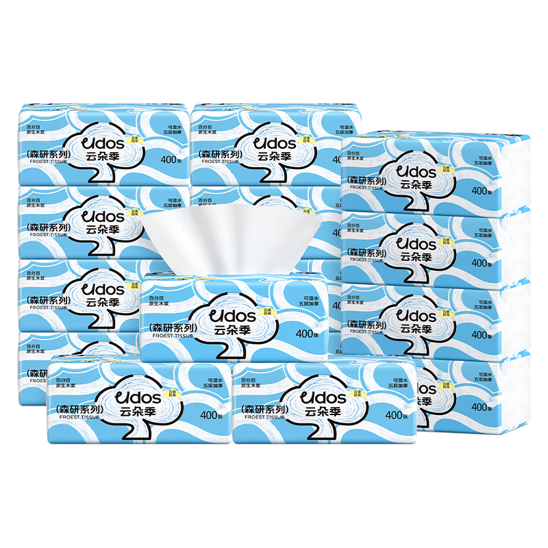 云朵季大号抽纸医护级400张大尺寸加厚5层大包纸巾餐巾纸卫生纸面巾纸 M码 5层 400张*24包