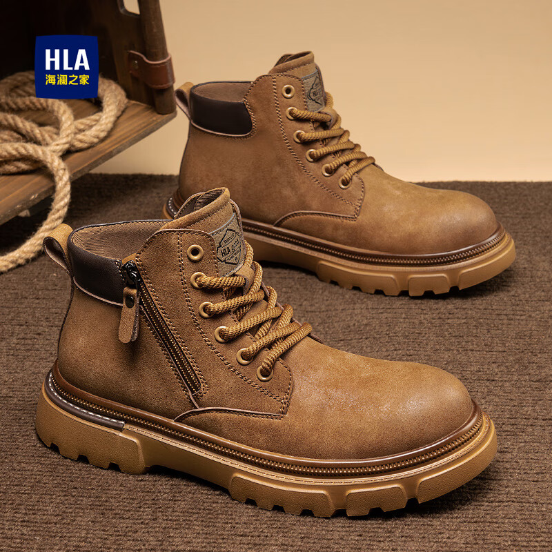 海澜之家马丁靴男鞋子男鞋秋冬2025新款增高大黄靴男高帮加绒加厚男士棉鞋 土黄【120】 44