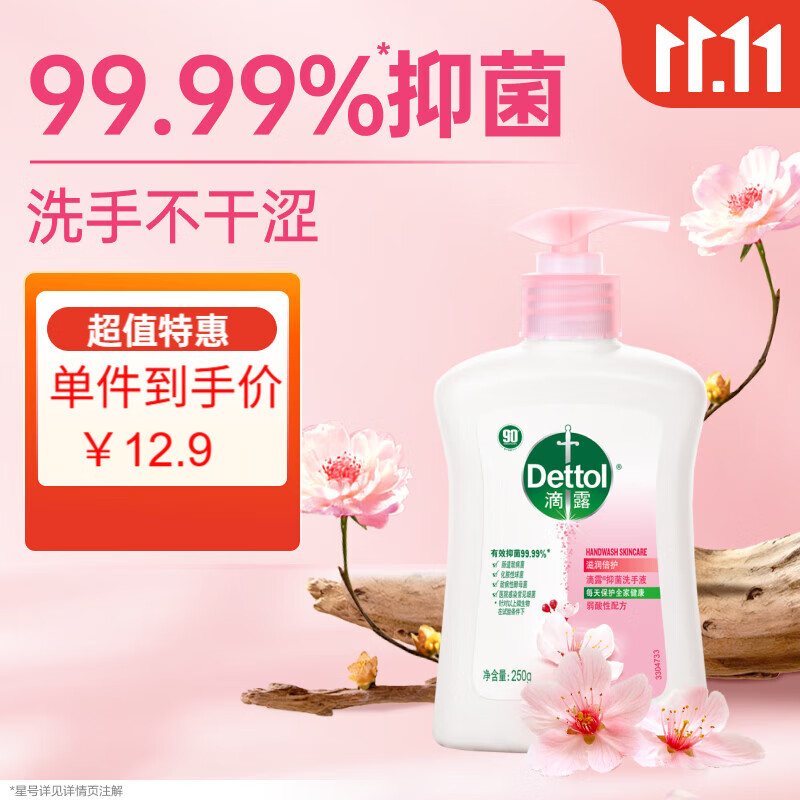 滴露（Dettol）洗手液滋润250g 儿童洗手液抑菌消毒宝宝 水润补充装尝鲜