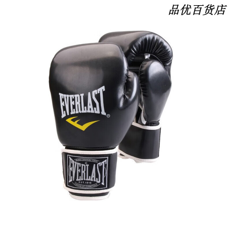 EVERLAST拳擊手套PU兒童成人格斗訓練散打手套男女沙袋搏擊拳套 黑色 12OZ