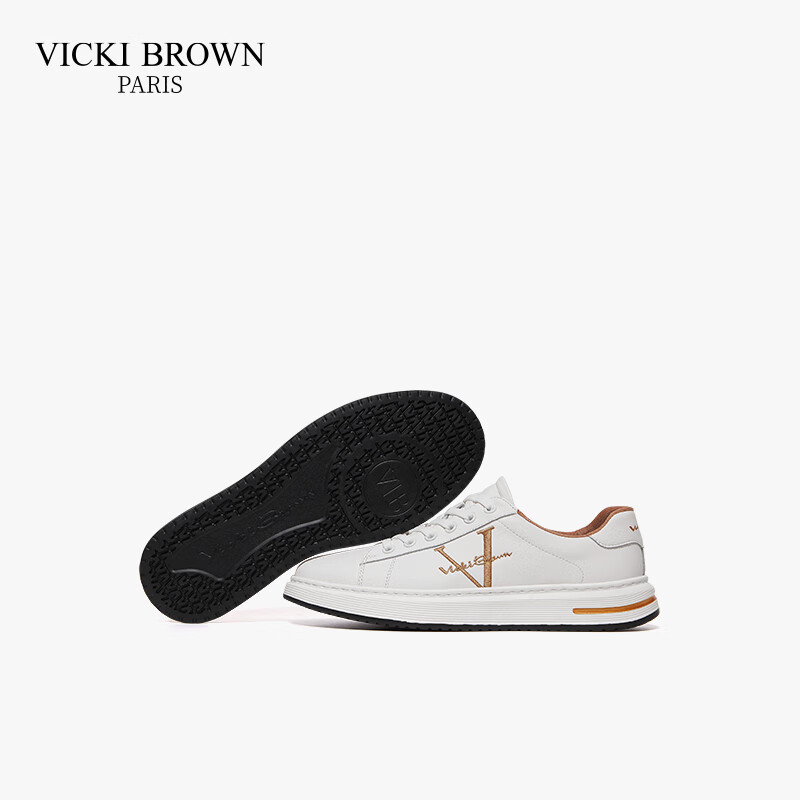 未毕(VICKI BROWN)法国品牌VB男鞋【冠军系列】简约潮流板鞋轻奢刺绣舒适防滑休闲鞋 白金色 42