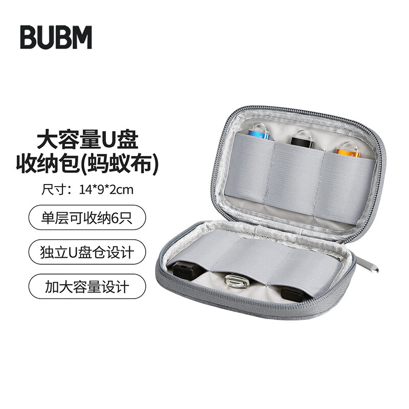 必优美多功能数码配件U盾收纳包新款内胆包出差便携式U盘防丢防摔手提包 灰色【小号单层可装6个】
