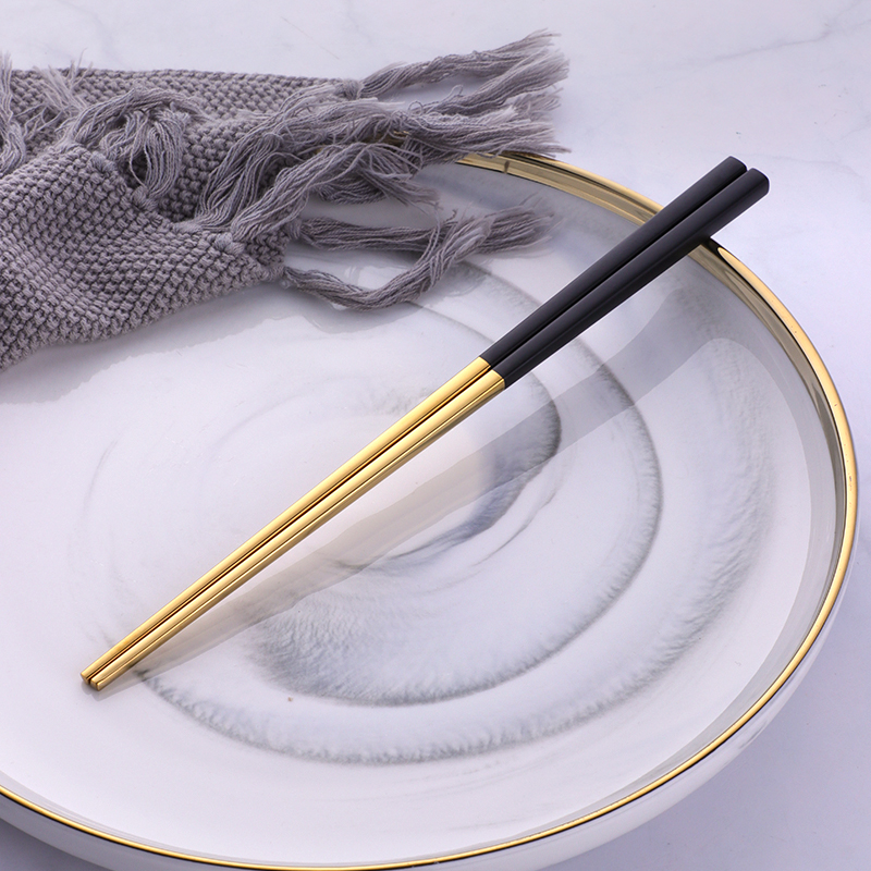 buyer star 304不锈钢筷子耐摔不发霉空心防滑防烫镀钛喷柄方筷单人筷