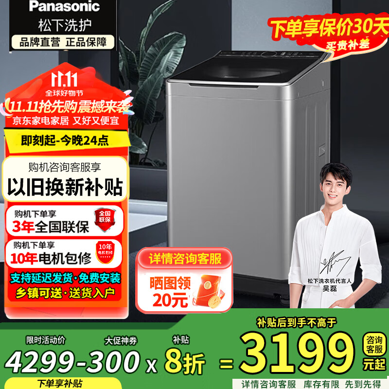 松下（Panasonic）波轮洗衣机全自动10公斤大容量一级能效变频直驱羊毛内衣洗衣机国家补贴取衣不弯腰系列【大U】 X