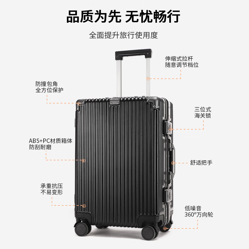 红蜻蜓(RED DRAGONFLY)德国品质行李箱拉杆箱男女20/22吋大容量旅行箱24英寸登机密码箱 9191S0032A高颜值黑20英寸【可登机】