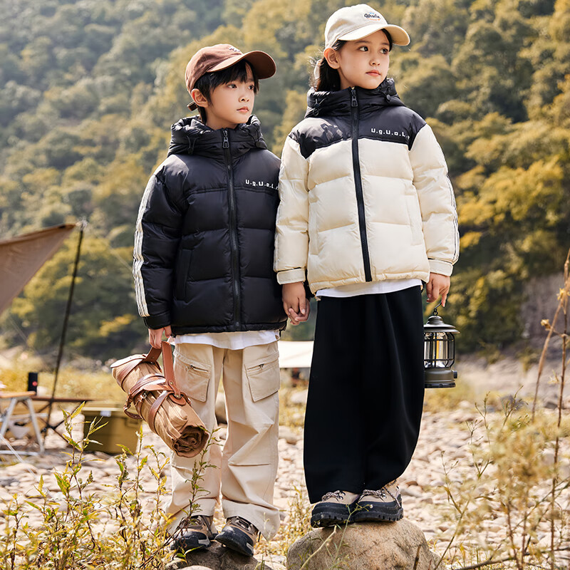 ABC KAIA新款中大童儿童羽绒服男童女童装面包服白鸭绒加厚保暖洋气外套 黑色 160