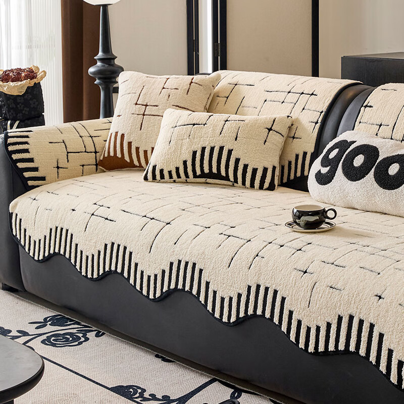 无印良品【冬季防静电】沙发垫冬季防滑坐垫2026新款皮沙发专用沙发座垫 星暖-黑色【加厚舒棉绒 不掉毛抗静电】 90*300cm （四人位）