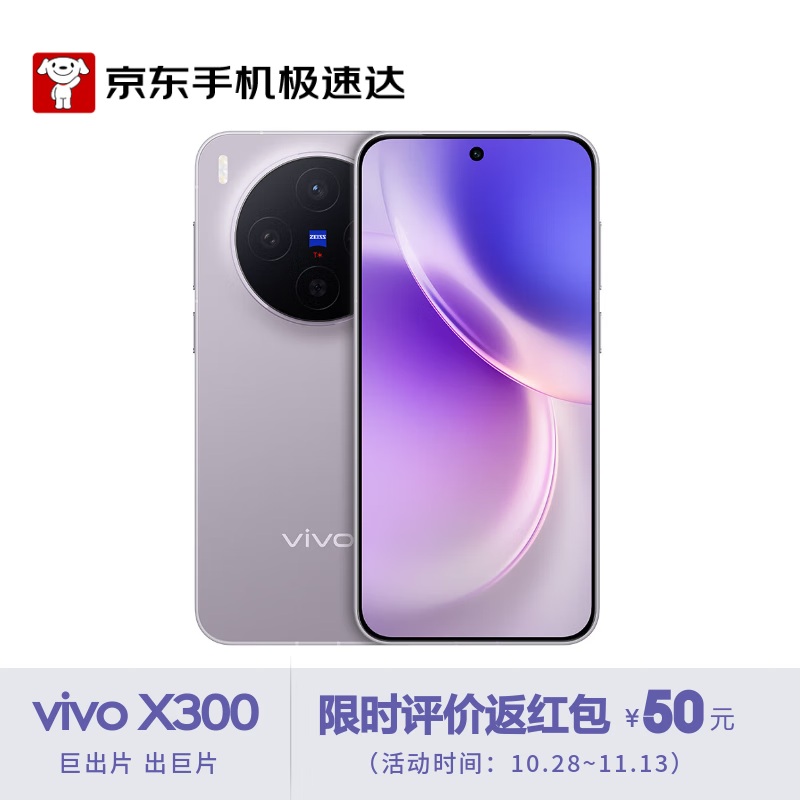 vivo X300 16GB+512GB 惬意紫 蔡司2亿超级主摄 蔡司APO超级长焦 AI手机 【京东快递】