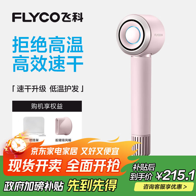 飞科（FLYCO）高速电吹风机生日礼物家用便携出行必备速干负离子大风力护发吹风筒FH6371钻石粉
