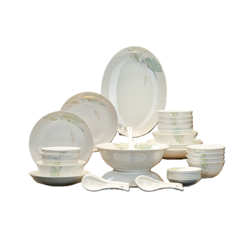 贛藝碗碟套裝景德鎮(zhèn)餐具套裝禮盒裝陶瓷喬遷68頭朵花春之意湯碗配置