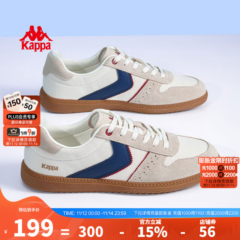 KAPPA卡帕男鞋板鞋德训鞋子男2025秋冬新款情侣休闲运动鞋男透气网面鞋 经典白/海昌蓝 35