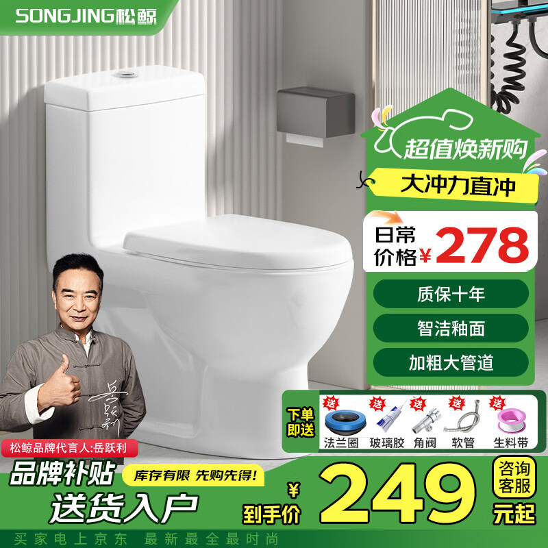 松鲸 卫浴家用马桶坐便器大冲力超漩虹吸式静音连体座便器小户型马桶 直冲型【大冲力】300坑距
