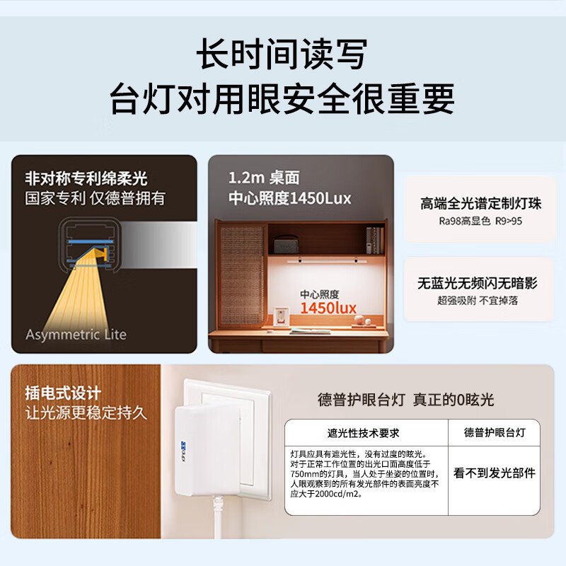 dpdupi德普磁吸悬挂护眼台灯国AA学生寝室书柜橱柜专用全光谱防眩护视力 80CM 免打孔夹款书柜灯pro