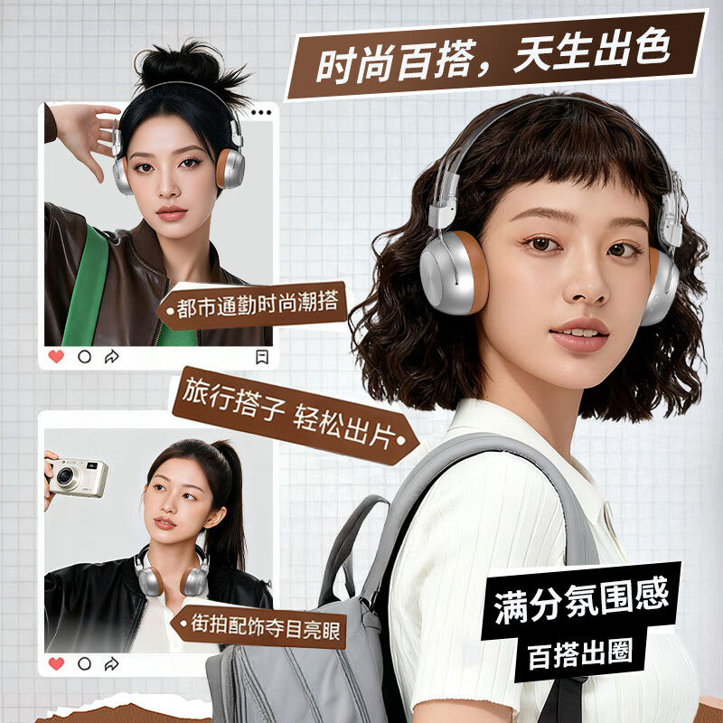 SLUB复古耳机头戴式无线蓝牙V6.0高清音质ANC降噪时尚潮流穿搭美拉德刷街金属质感网红明星拍照氛围感 旗舰版【最新蓝牙6.0技术|大师级调音|60H超长续航】