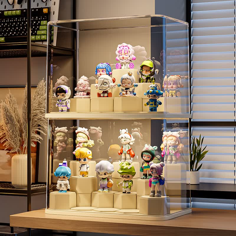 映斯风盲盒展示架亚克力透明防尘手办积木展示柜泡泡玛特玩具收纳展示盒 大号【含积木15个】1个